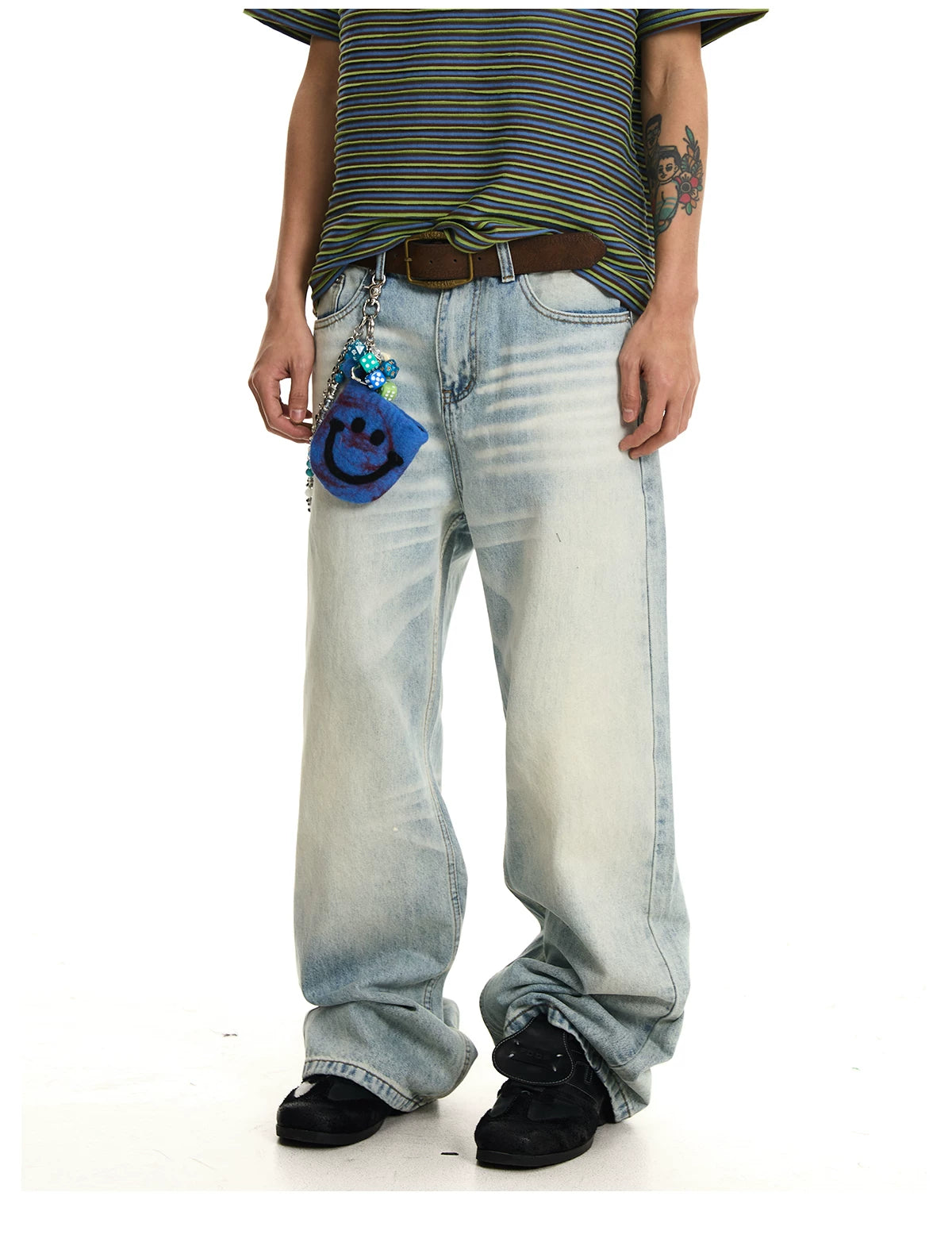 Cat Whisker Wash Blue A-Line Wide-Leg Jeans