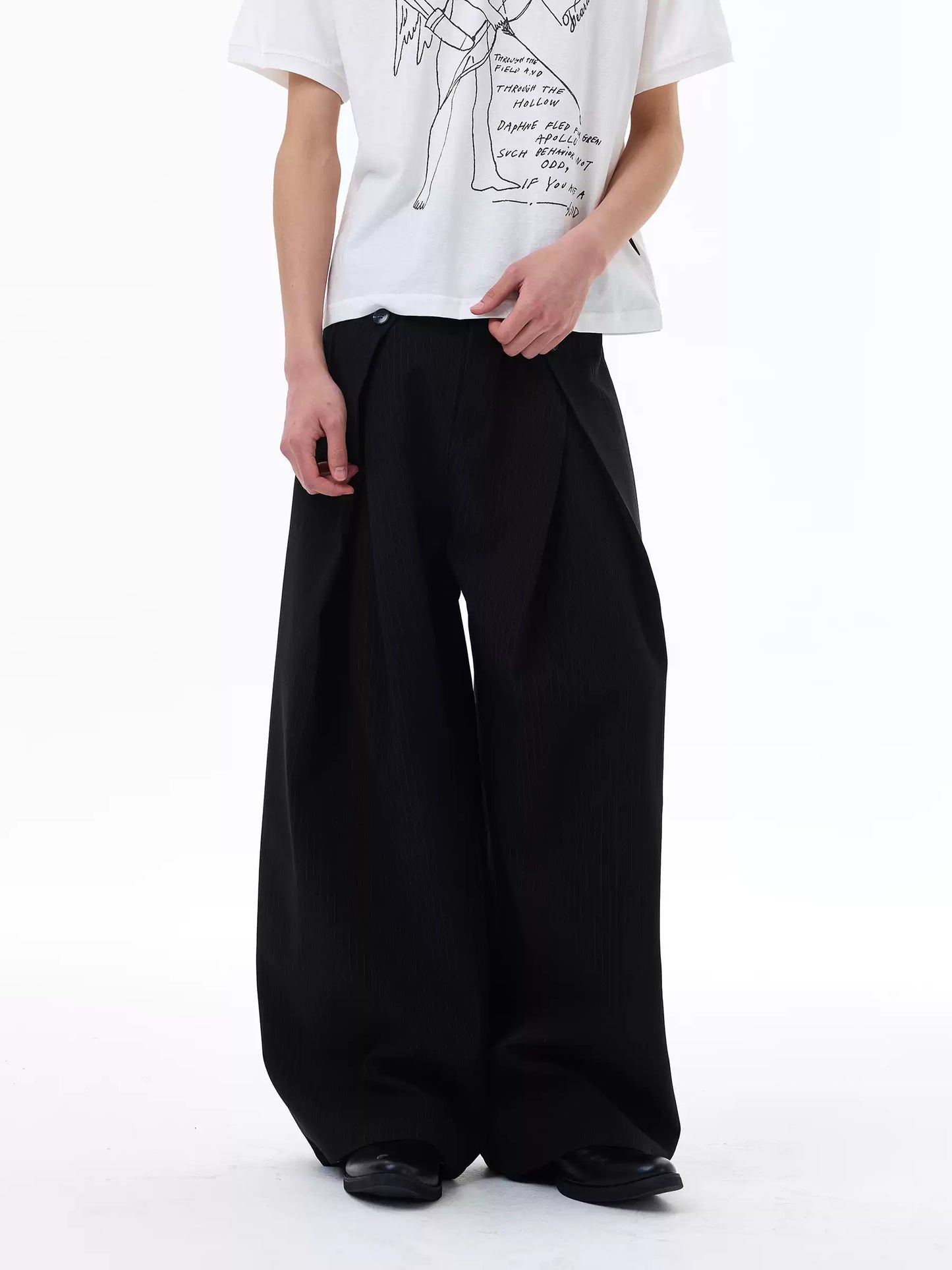 Wrinkled Design Button Casual Striped Trousers