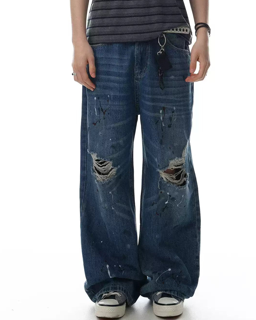 Distressed Straight-Leg Denim Pants