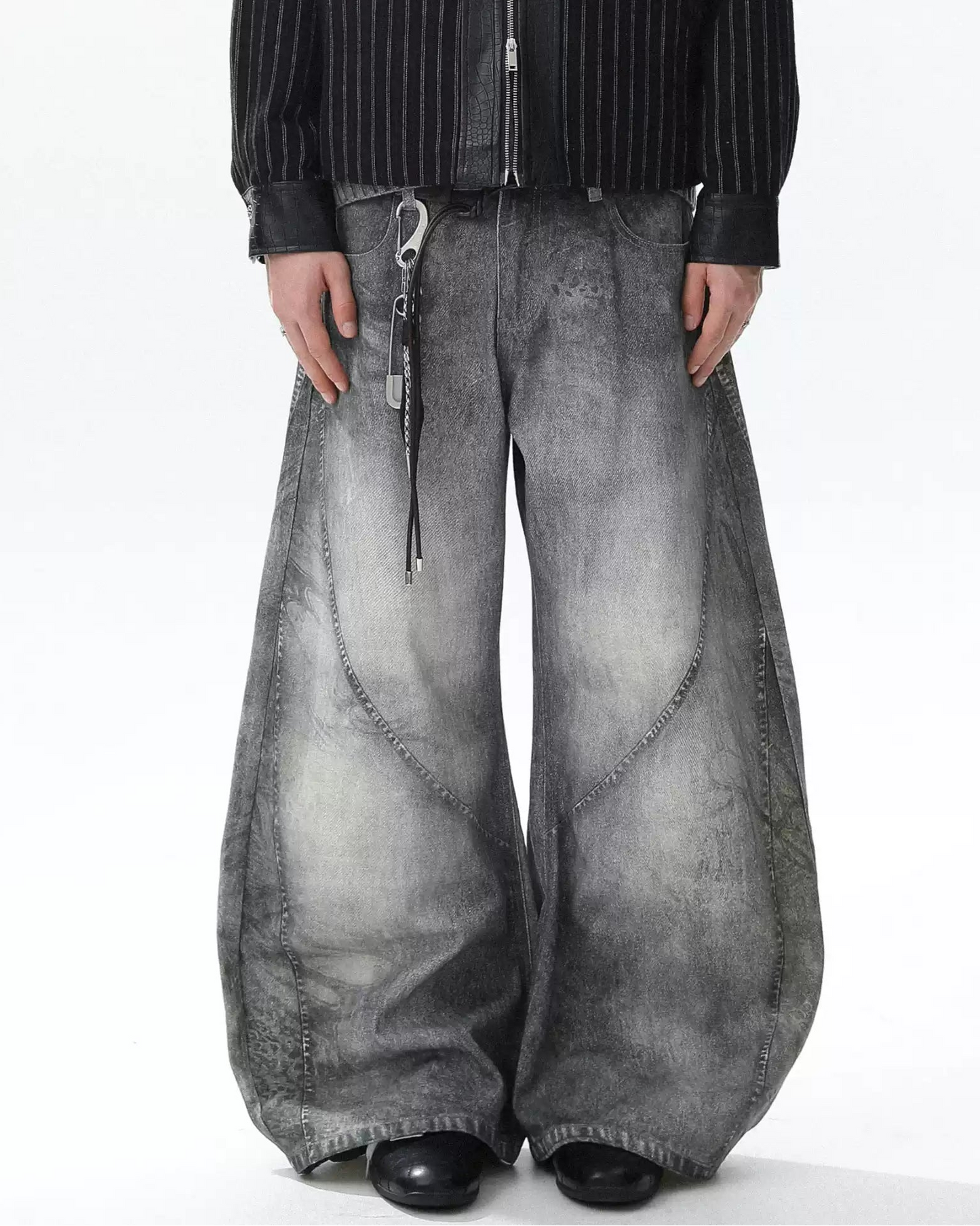 Deconstructed Wide-Leg Denim Pants