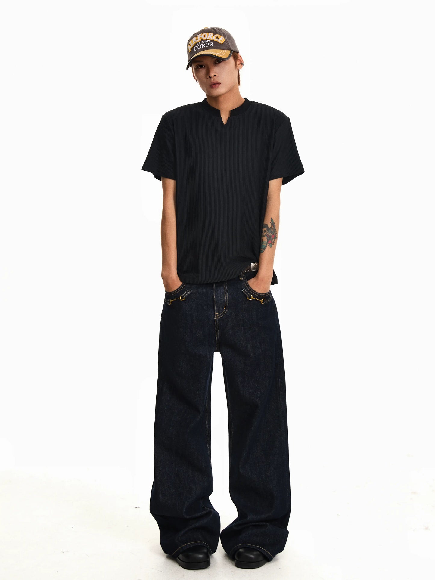 Colorfast Pocketed Flare Hem Cleanfit Trousers