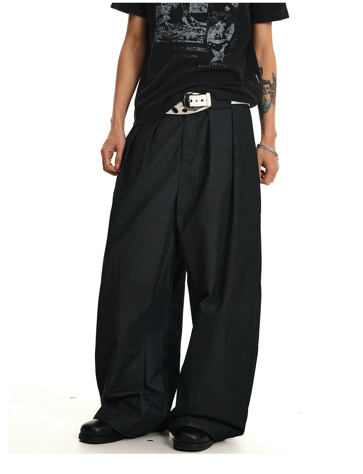 Blend Draped Pleated Wide-Leg Trousers
