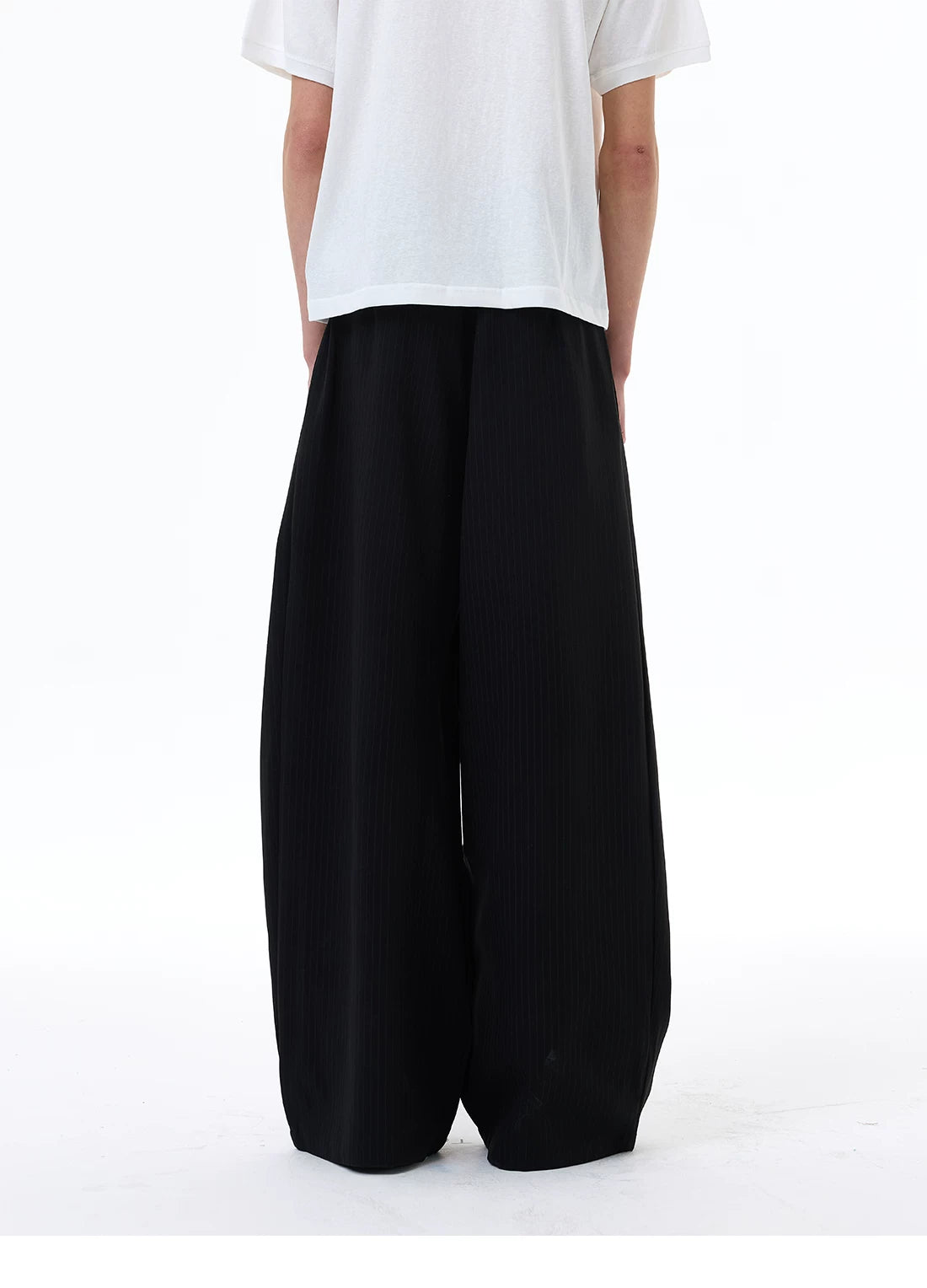 Wrinkled Design Button Casual Striped Trousers