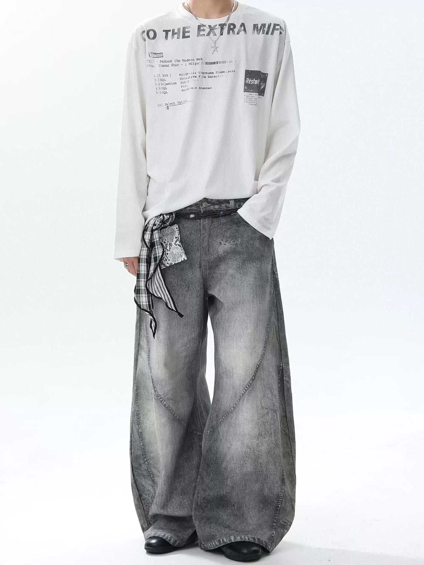 Deconstructed Wide-Leg Denim Pants