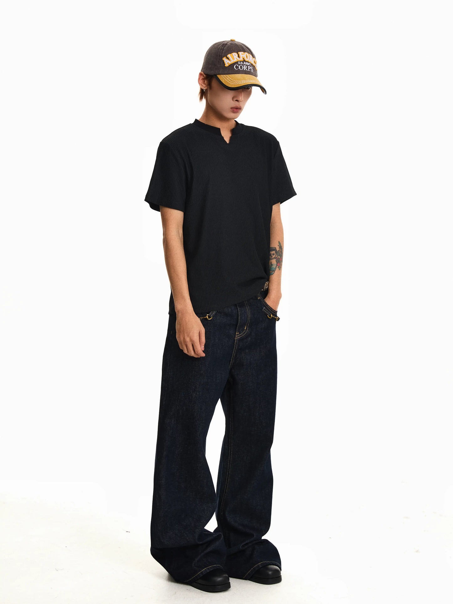 Colorfast Pocketed Flare Hem Cleanfit Trousers