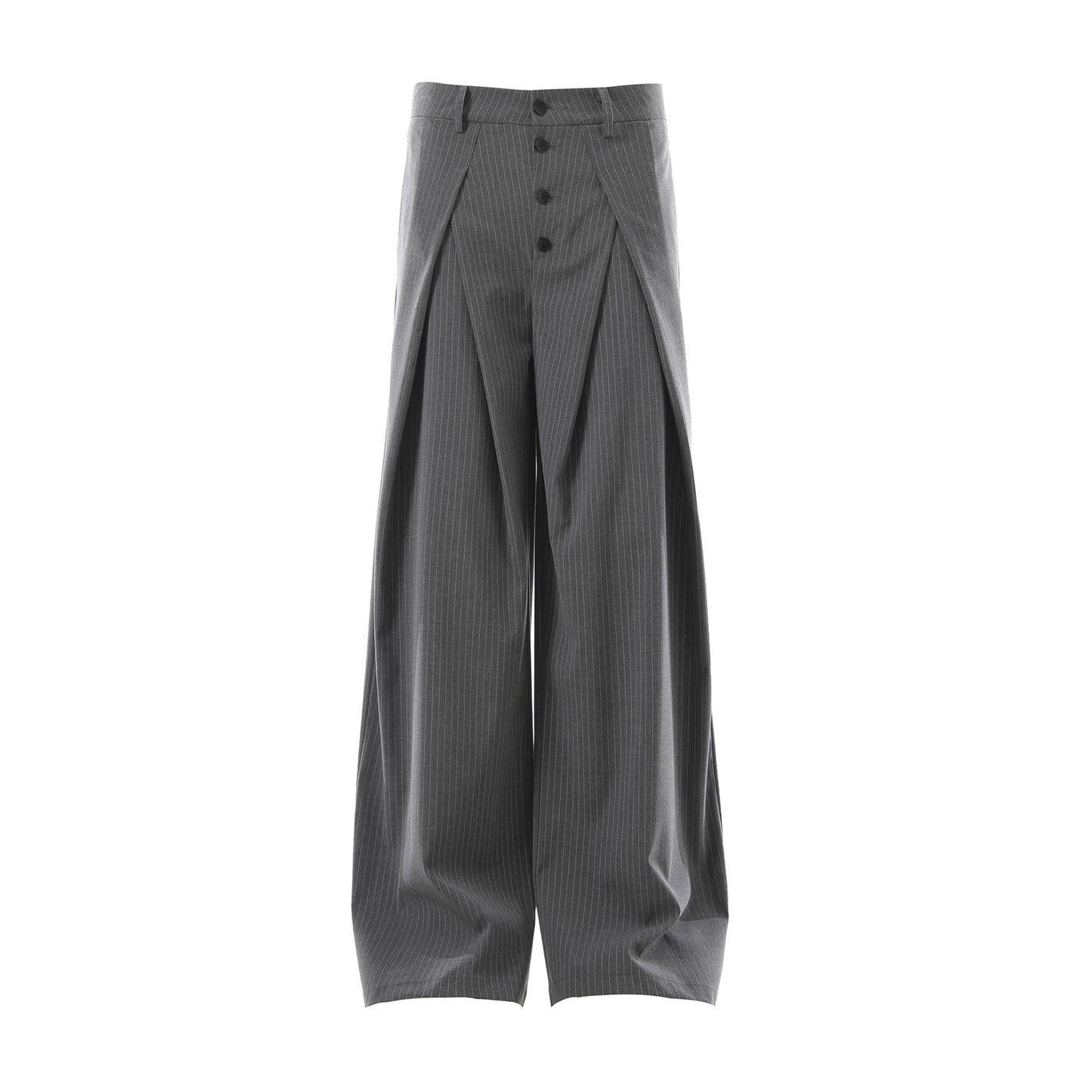 Wrinkled Design Button Casual Striped Trousers