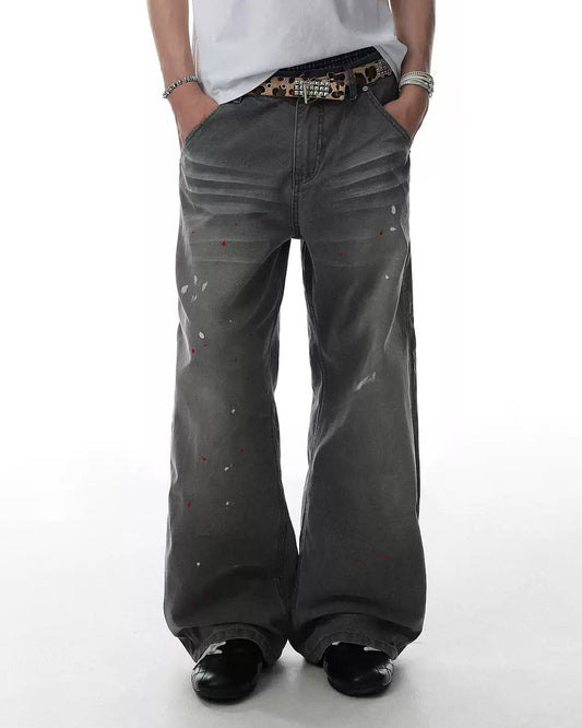 Distressed Paint Splatter Denim Pants