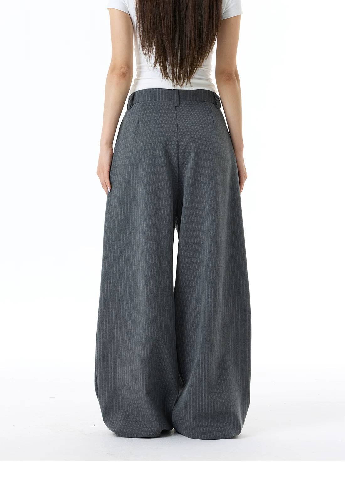 Wrinkled Design Button Casual Striped Trousers