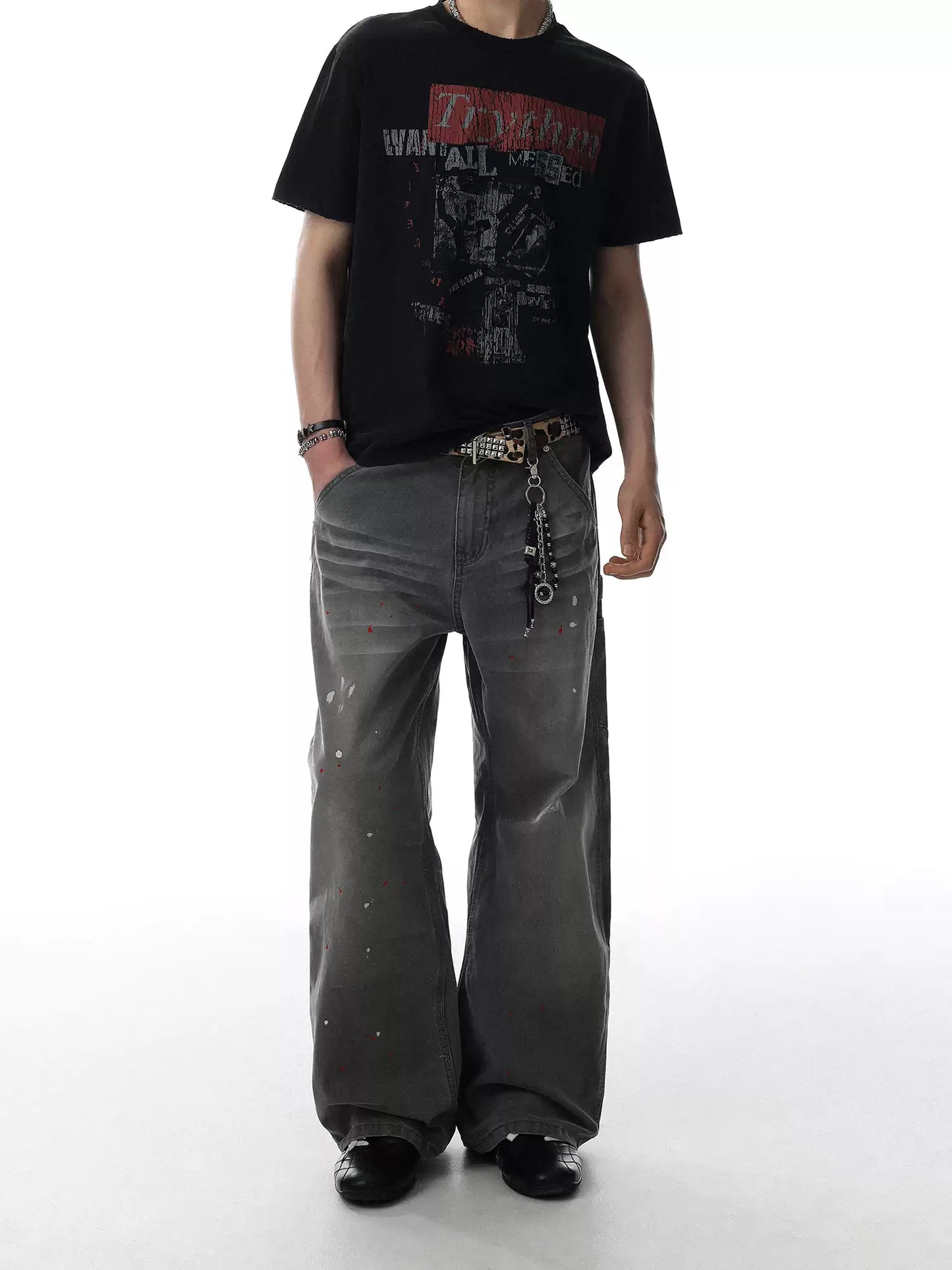 Distressed Paint Splatter Denim Pants