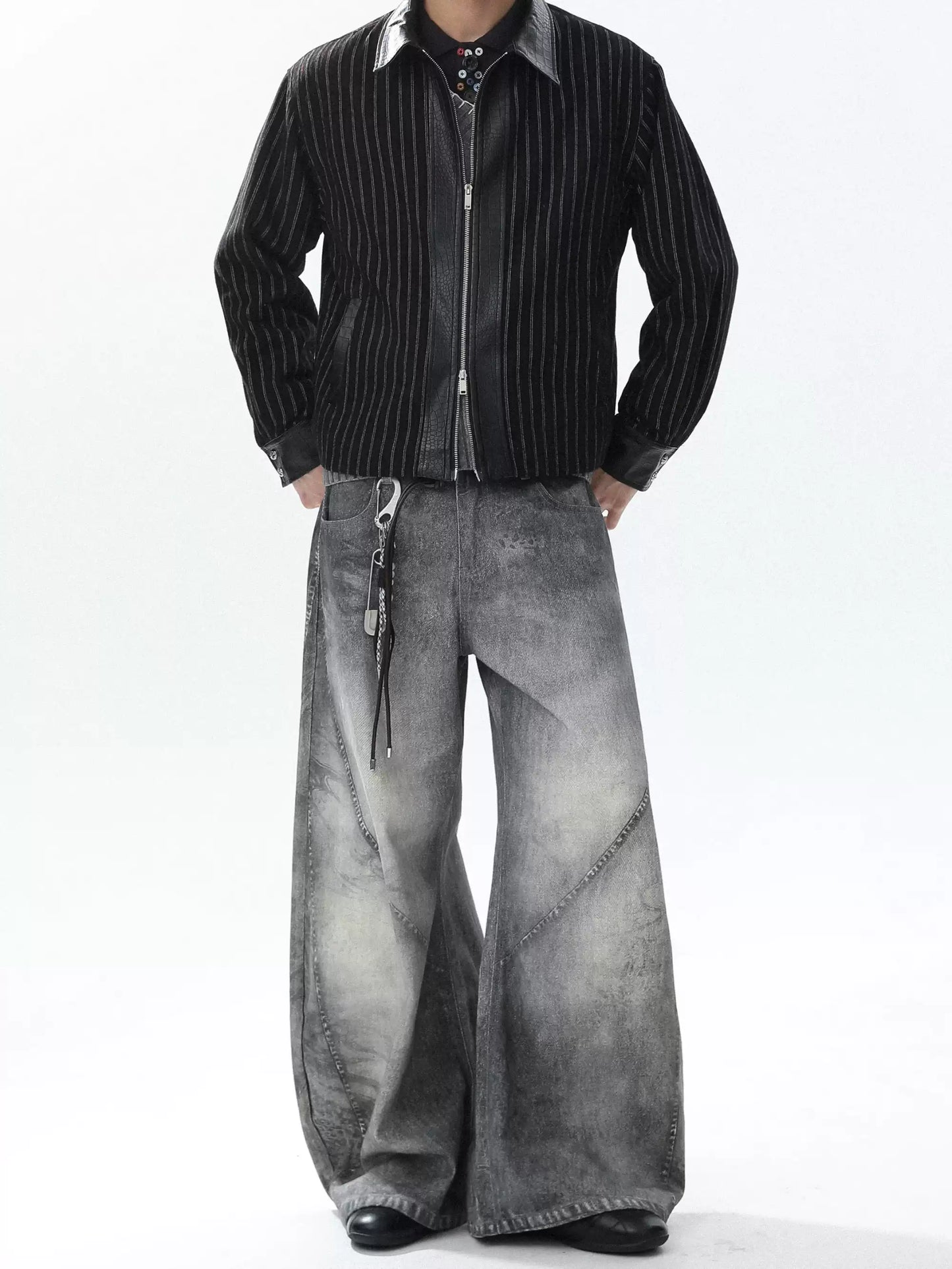 Deconstructed Wide-Leg Denim Pants