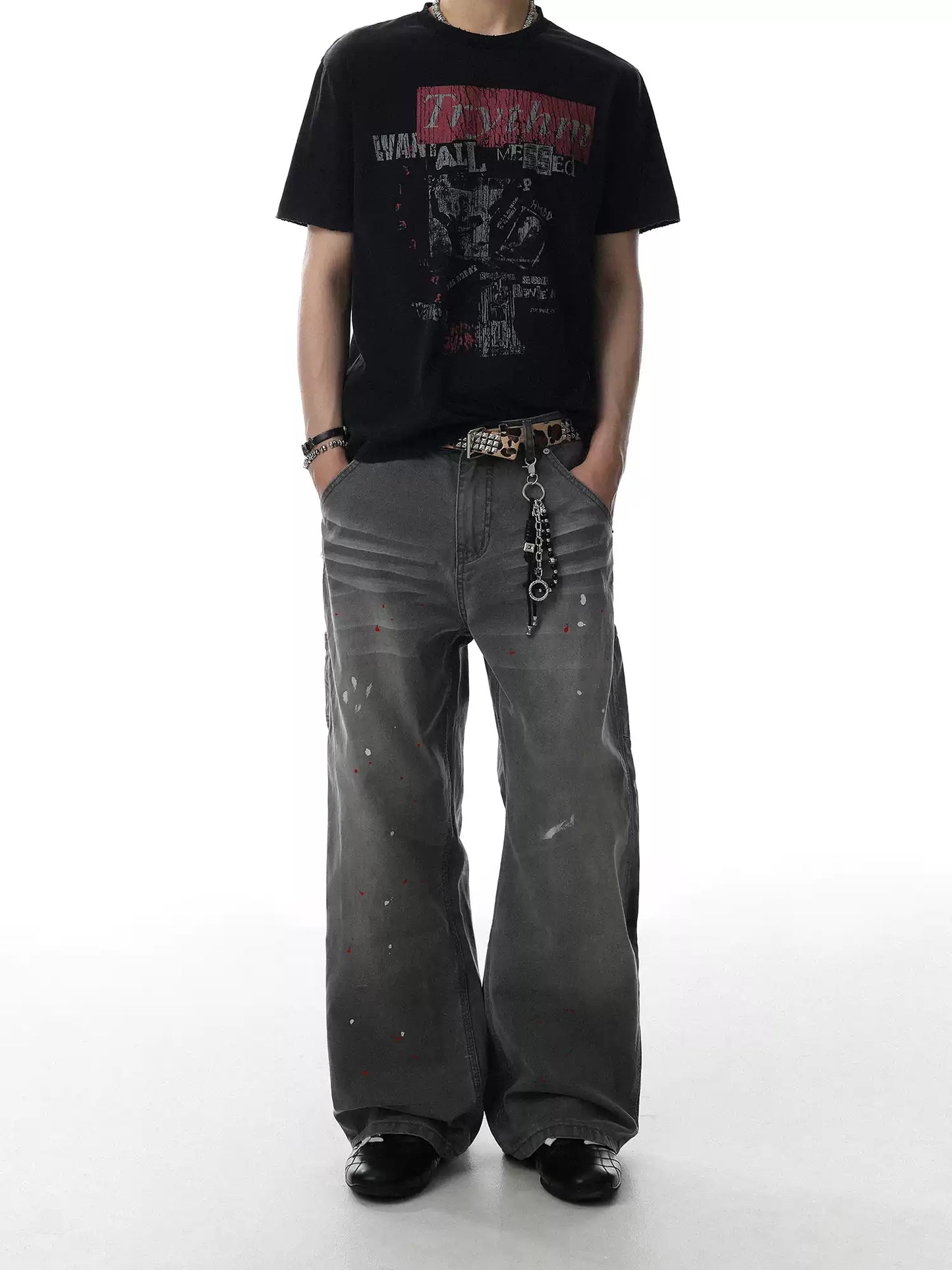 Distressed Paint Splatter Denim Pants