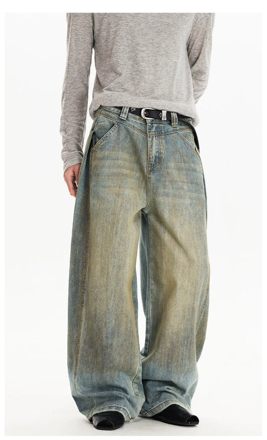Distressed Wide-Leg Denim Pants