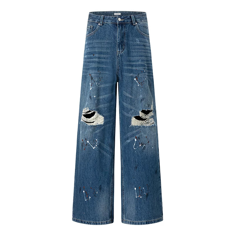 Distressed Straight-Leg Denim Pants