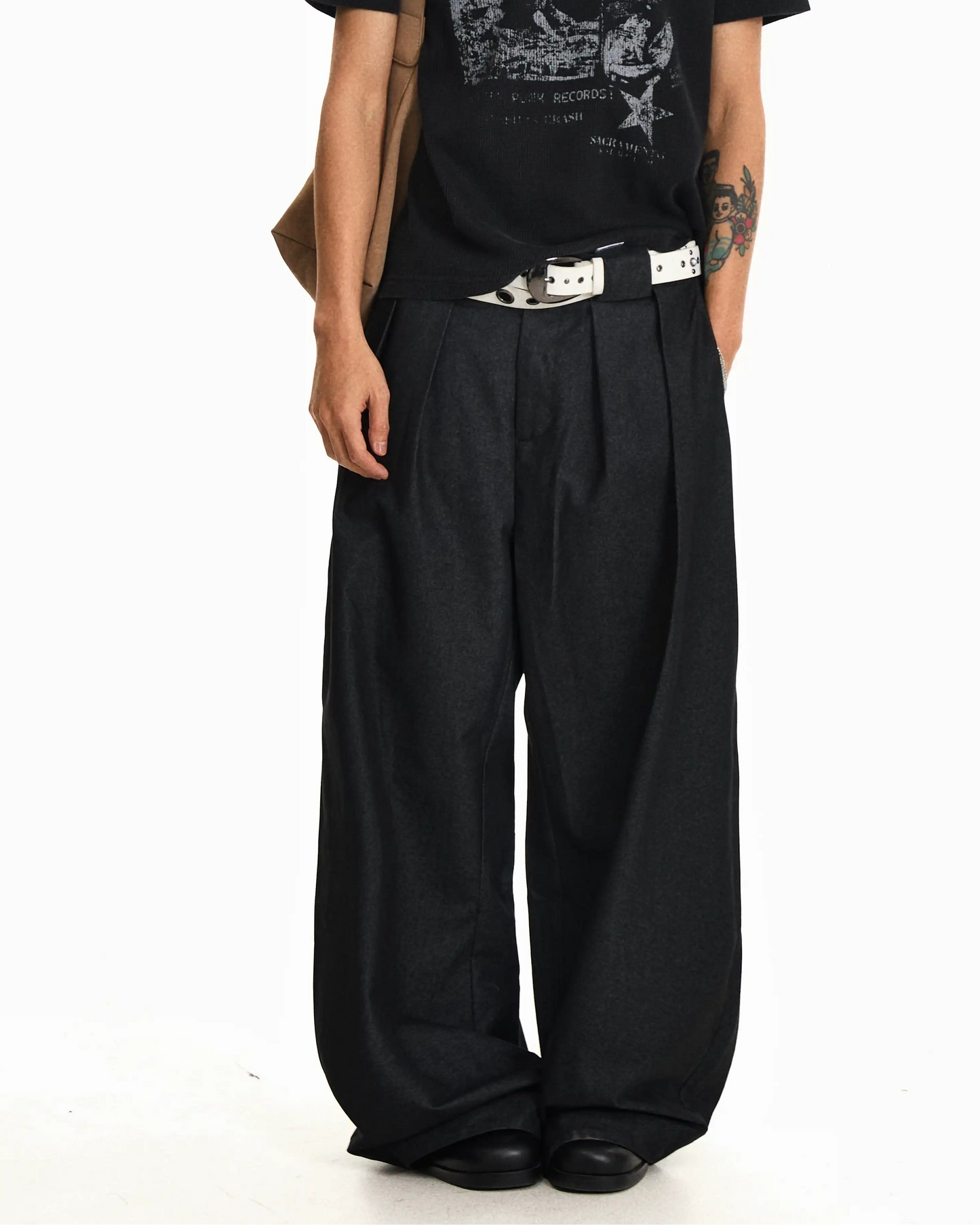 Blend Draped Pleated Wide-Leg Trousers