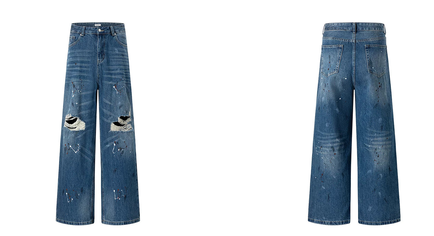 Distressed Straight-Leg Denim Pants